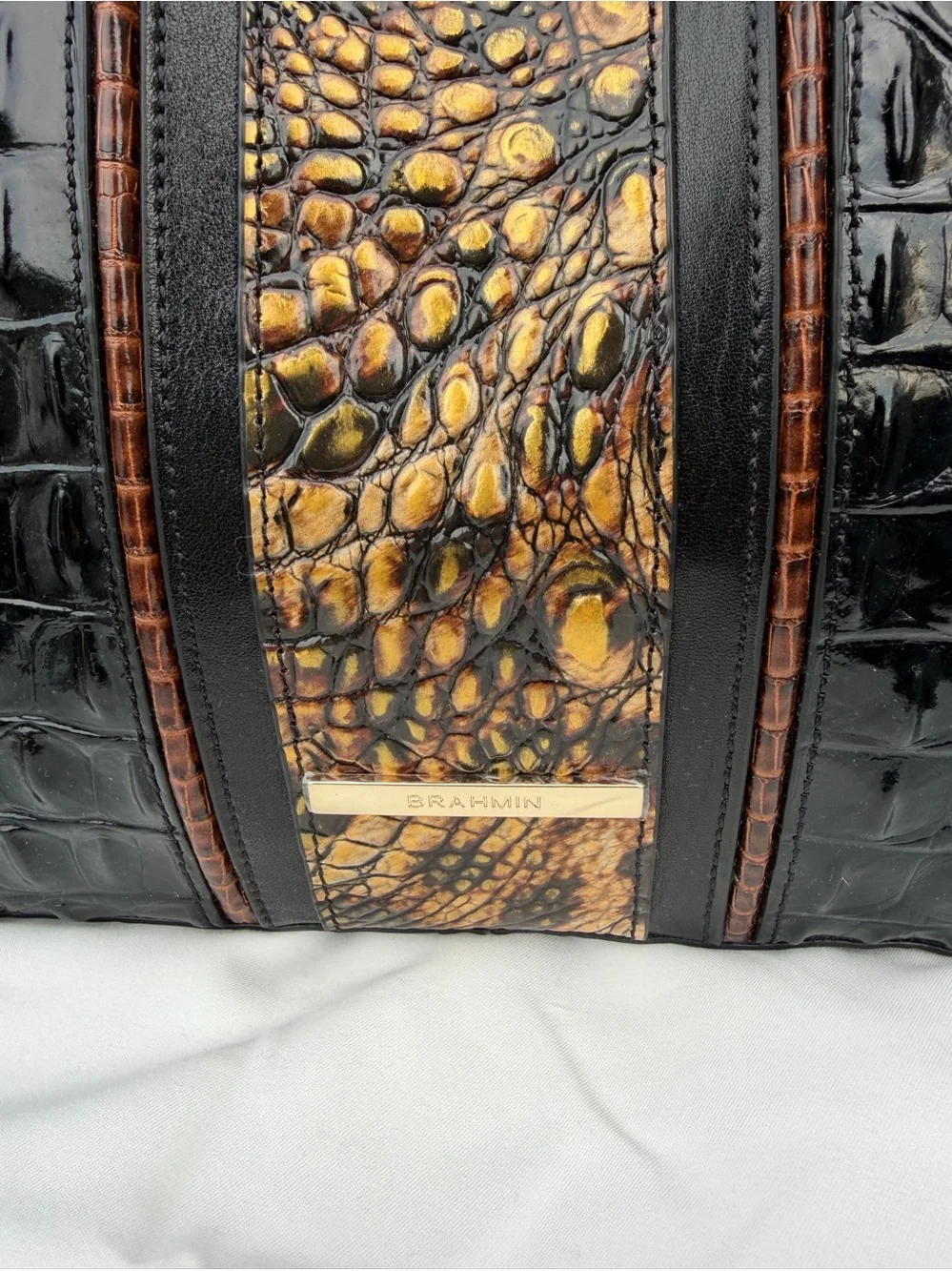 Brahmin Croc Embossed Tabitha Kairos Shoulder Bag Hobo Purse Gold Accent NWOT